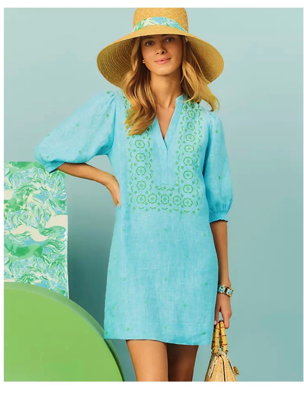 Women’s Aqua Embroidered Swim Cover-Up Dress